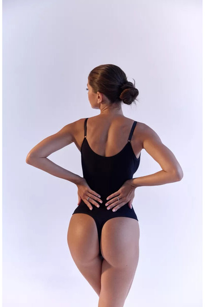 MİSTİRİK Mimola Model Regionális feszesítő kötött szövet pántos string test fűző fekete színű