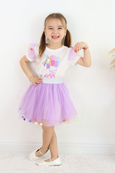 ESİLA KİDS Girls Summer 2-Piece Set - Tulle Skirt & Short Sleeve Badi - Birthday Party Outfit 3-6 Years