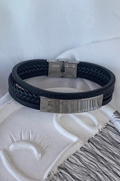 TAKIŞTIR Black Steel Bracelet with Metal Detail