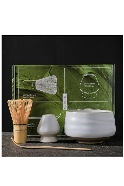 COOYA 4PCS/Set Matcha Set,Made of Food-grade Ceramic Material & Bamboo,for Matcha Tea Lovers,Matte White