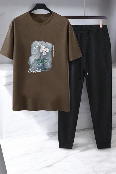 uyguntarz Σετ αθλητικής φόρμας μπλουζάκι με στάμπα Unisex Flower Pot Design