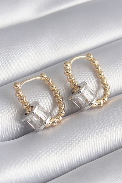 Skygo Brass Gold Color Top Model Silver Color Zircon Stone Women's Earrings - TJ-BKP8495