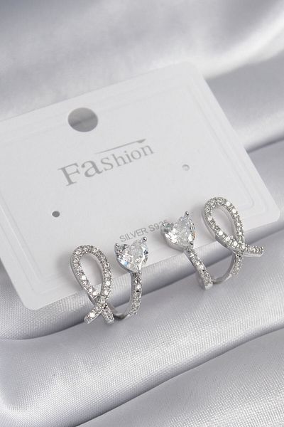 Skygo Brass Silver Color Heart Model Zircon Stone Women's Earrings - TJ-BKP8441