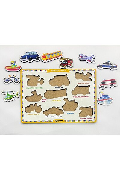 lologames Ahşap Araçlar Eğitici Bul-Tak Oyunu Puzzle - Yapboz