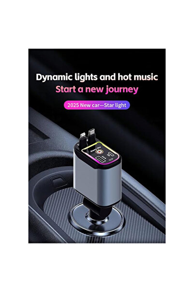 Generic 4 in 1 Retractable Starlight Fast Car Charger,(1Lightning-1Type C)(2Ports)