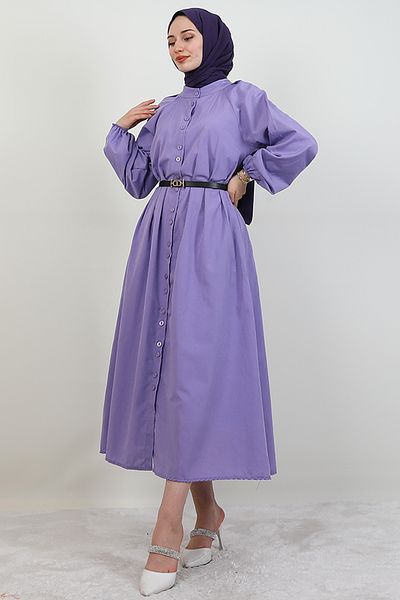 GİYZAMİLA Full Length Buttoned Dress Lilac