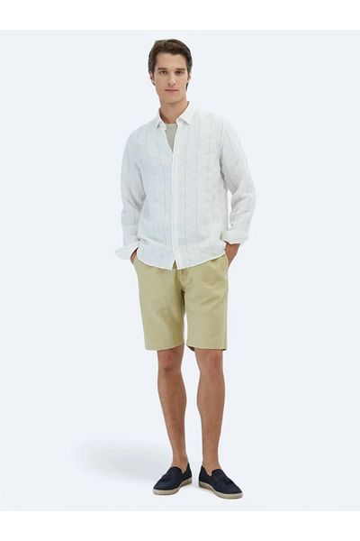 Kip White Striped Regular Fit Woven Classic Shirt