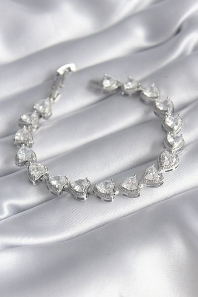 Skygo Brass Silver Color Zircon Stone Heart Model VIP Series Women's Bracelet - TJ-BB5844