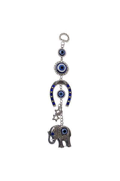 PUFO Amuletă Feng Shui pentru protecție și noroc, elefant, potcoavă și model Ochiul lui Horus, argint