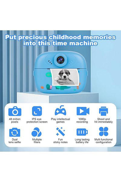 MACON PTUI Instant Camera for Kids - 1080P Kids Camera with 32GB SD Card, 3 Rolls of Printing Paper, 6 Col