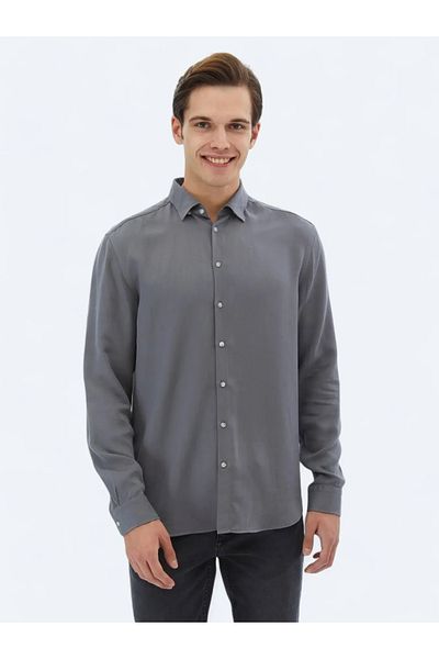 Kip Gray Corded Regular Fit Woven Casual Shirt
