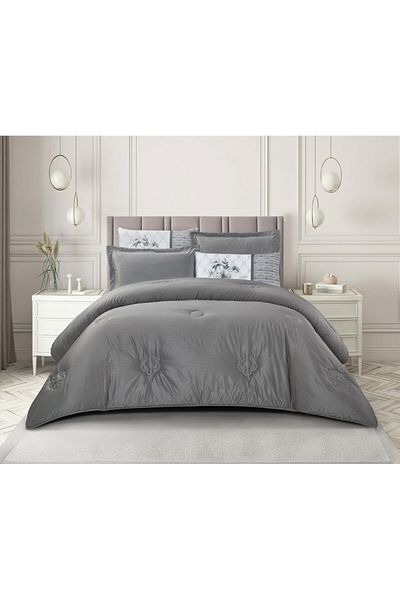 Donetella Duvet Cover Set 6-Pcs King Size Striped Bed Set 220 X 240 Cms Microfiber (Without Filler)