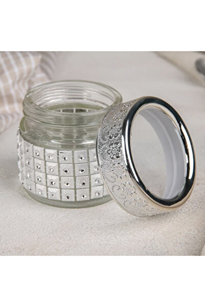 PUFO Ellegance glass container for sugar, coffee, tea or spices, silver, 6.3 cm