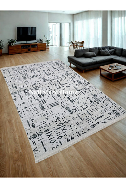 NaRStore Home İskandinav Saçaklı Kabartmalı Krem Kaymaz Taban Yıkanabilir Kes...