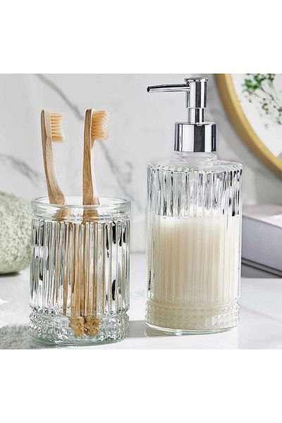ALİNA HOME 2-Pack Glass Liquid Soap Dispenser and Toothbrush Holder