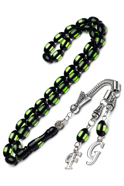 OTTOTESBİH Mărgele de rugăciune pentru bărbați, 7x11 mm, cu ciucuri cu litere, verde, pulbere de vermiculit, chihlimbar