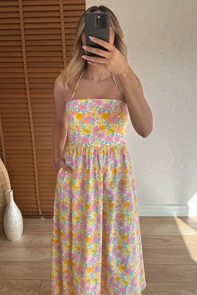 Mucios Rochie lungă florală cu spatele Camelia