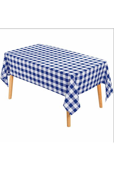 PUFO Față de masă clasică din pânză de mușchi, 140 x 180 cm, alb/albastru