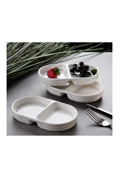 GÖNÜL GNL3496 Beyaz Porselen Çerezlik 2 Bölmeli Tekli