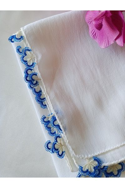 Pervin Ablacım White Crepe Scarf 4 Sides Shuttle Stitchery