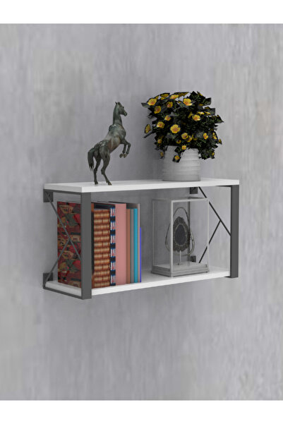 RafBurada Dekoratif Beyaz Ahşap Raf - 2 Katlı, C Raf, Ahşap Duvar Rafı - 20x6...