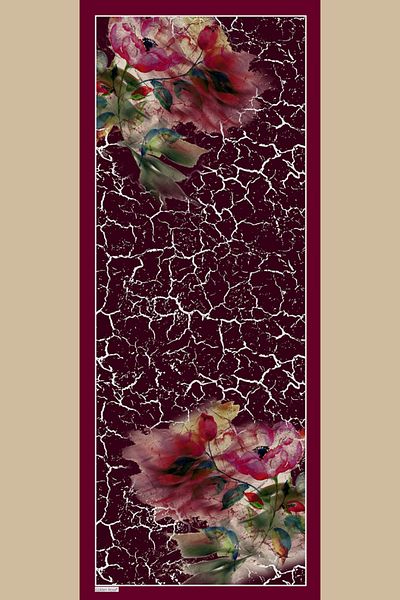 Golden Rose Floral Patterned Silky Shiny Soft Shawl