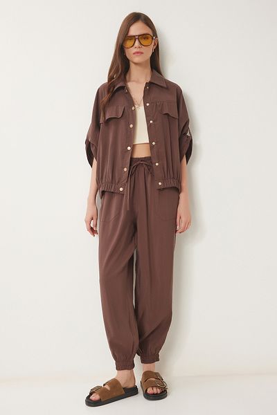 Lovelyİstanbul Safari Shirt Pants Suit Brown Ldp0044