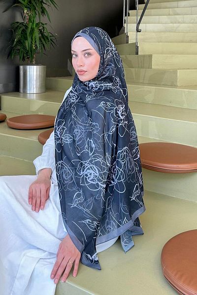 lamelif Flower Pattern Soft Shawl Smoked