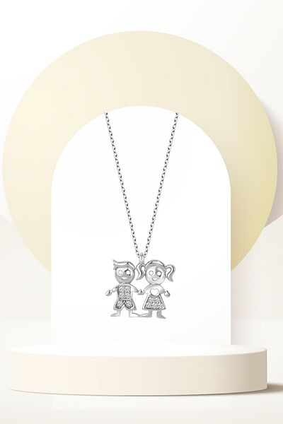 Swaroski Zirconia Stone Boy Girl Child Women's Necklace - Family Icon