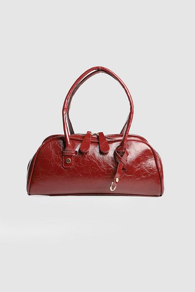 La La'Graccio Paris La'Graccio Paris Women's Leona Patent Leather Baguette Bag Wrinkled Burgundy Patent Leather