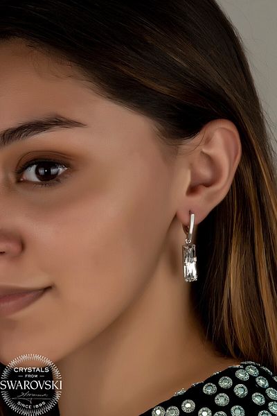 Swaroski White Baguette Dangle Earrings with Zirconia Crystal Stones