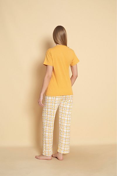 Sude HOMEWEAR Women's Yellow Color Short Sleeve Pajama Set