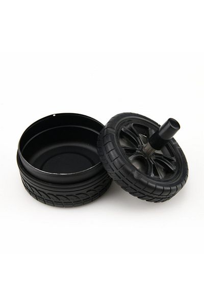 PUFO Scrumieră metalică Angry Wheel, rezistentă la vânt cu buton, 10 cm, neagră
