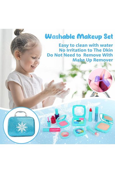 fulina 33-Piece Princess Kids Makeup Kit,Safe, Washable, and Creative Playset for Girls,Blue