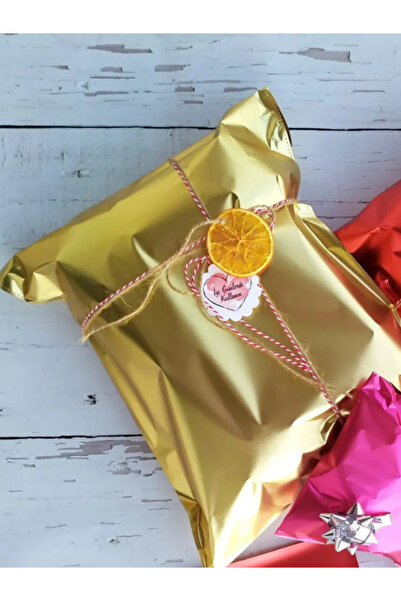 MEZ-PACK 10 Adet Altın Sarı Gold 30x45 Yapışkanlı Metalize Hediye Poşeti Metalik Ambalaj Paketi