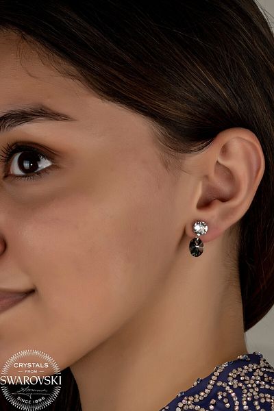 Swaroski Zirconia Crystal Stone Double Color Dangle Studded Earrings