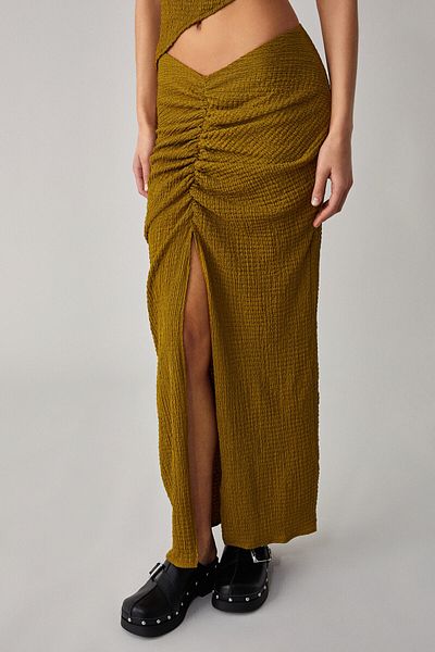 GRIMELANGE Bonia Women's Slim Fit Knitted Slit Detailed Green Skirt