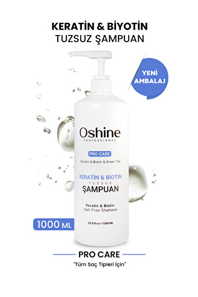 OSHİNE Saç Dökülme Karşıtı Hızlı Uzamaya Yardımcı Güçlendirici Tuzsuz Keratin Biotin Şampuanı 1000ml