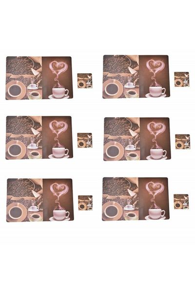 PUFO Set suporturi și farfurii pentru pahare pentru servirea mâncării, model Pufo Love Coffee, 6 bucăți