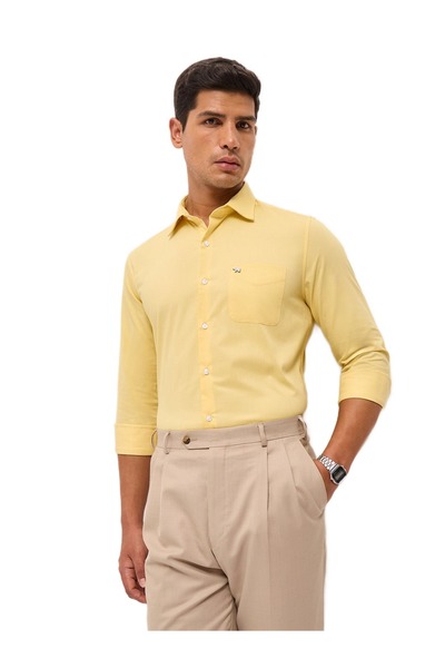 The Bear House قميص رجالي رسمي سادة مصمم خصيصًا باللون الأصفر لكل المناسبات