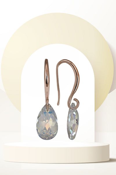 Swaroski Shiny Drop Ros Earrings with Zirconia Crystal Stones