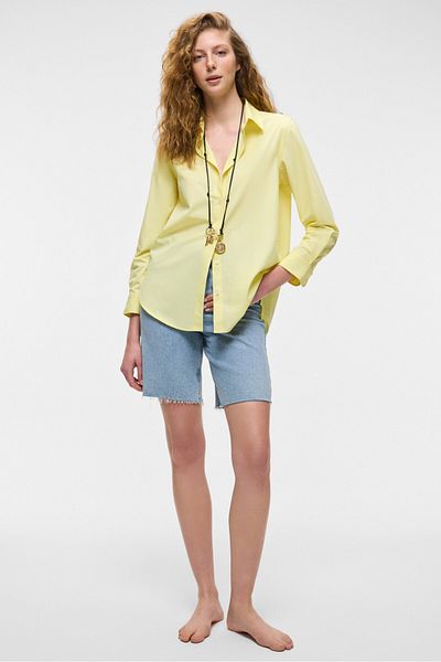 GRIMELANGE Delfino Women's Oversize 100% Organic Cotton Long Sleeve Thin Long Yellow Shirt