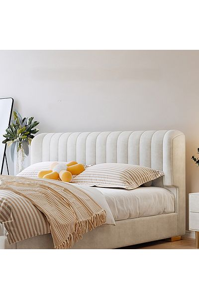 MAPLE HOME DECORATION Maple Home Bed Frame Wood Modern Velvet King Size Bedroom Furniture Off-white-(180*200)