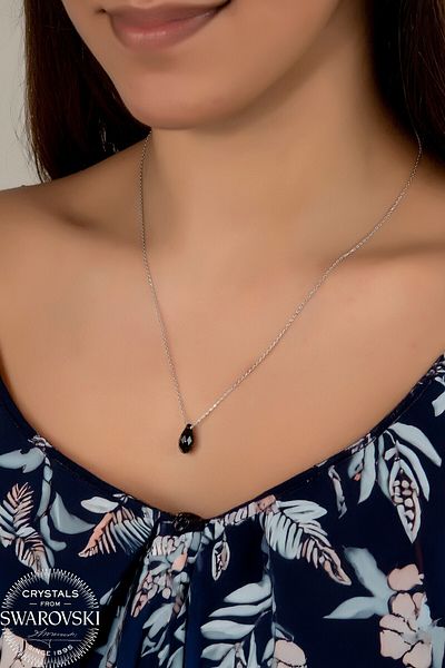 Swaroski Black Drop Necklace with Zirconia Crystal Stone Women's Night Jewelry