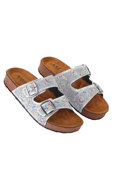 Vojo Mirror Orthopedic Stone Double Buckle Sea Pool Beach Daily Γυναικείες Παντόφλες Λευκές