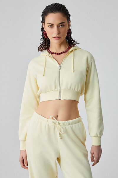 GRIMELANGE Aruba Women's 100% Cotton Long Sleeve Crop Yellow Sweatshirt