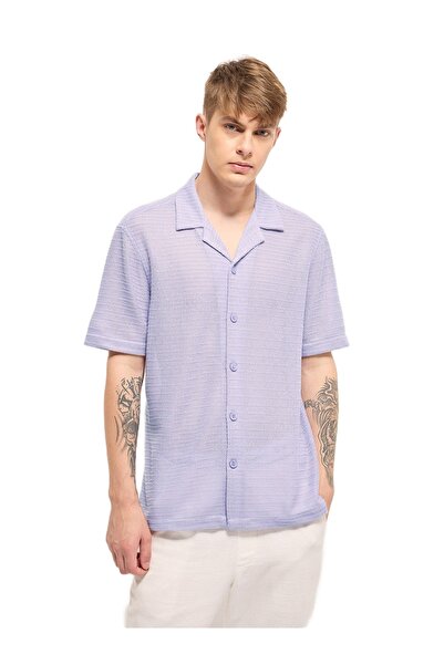 The Bear House Men's Purple Self Design Regular Fit Casual Shirt for Every Oc...