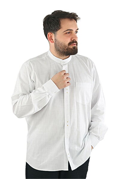 İkranur Λευκό Κέντημα Πουκάμισο Ενσάρ με Κολάρο Δικαστή - 100% Βαμβάκι, Μακρυμάνικο