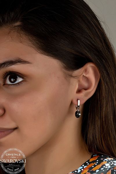 Swaroski Black Oval Earrings with Zirconia Crystal Stones
