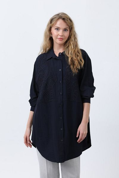 Puane Women's Chest Part with Embroidery Detail, High-End Fabric and Craftsmanship Tunic Shirt
